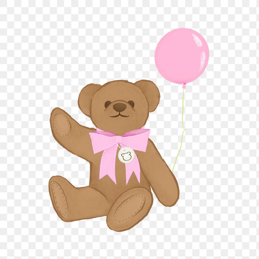 Teddy bear with pink bow clipart, editable birthday digital painting remix