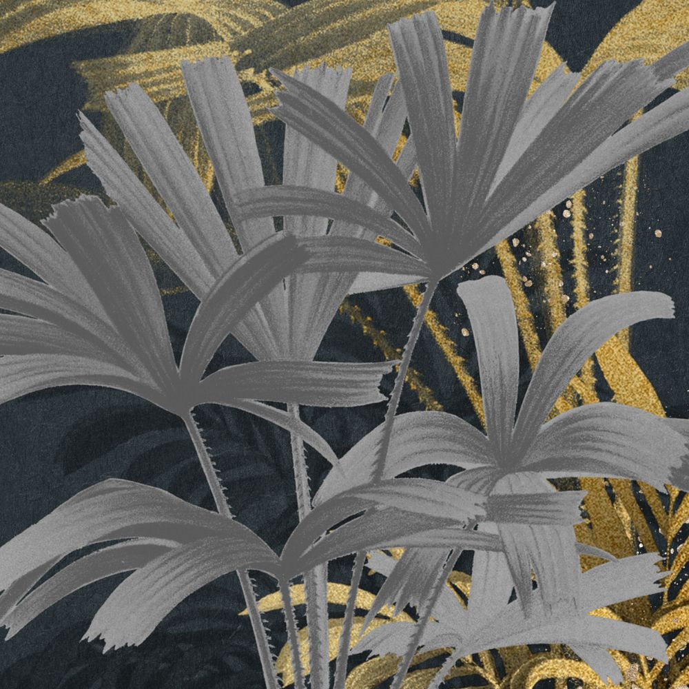 Palm trees pattern background, black and gold illustration, editable design