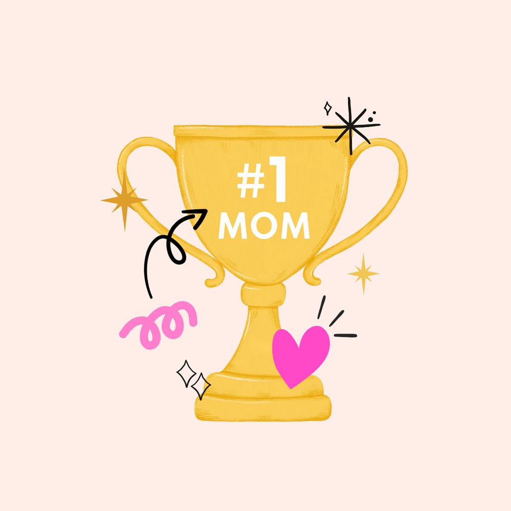 Mother's day celebration, editable #1 mom trophy digital painting remix