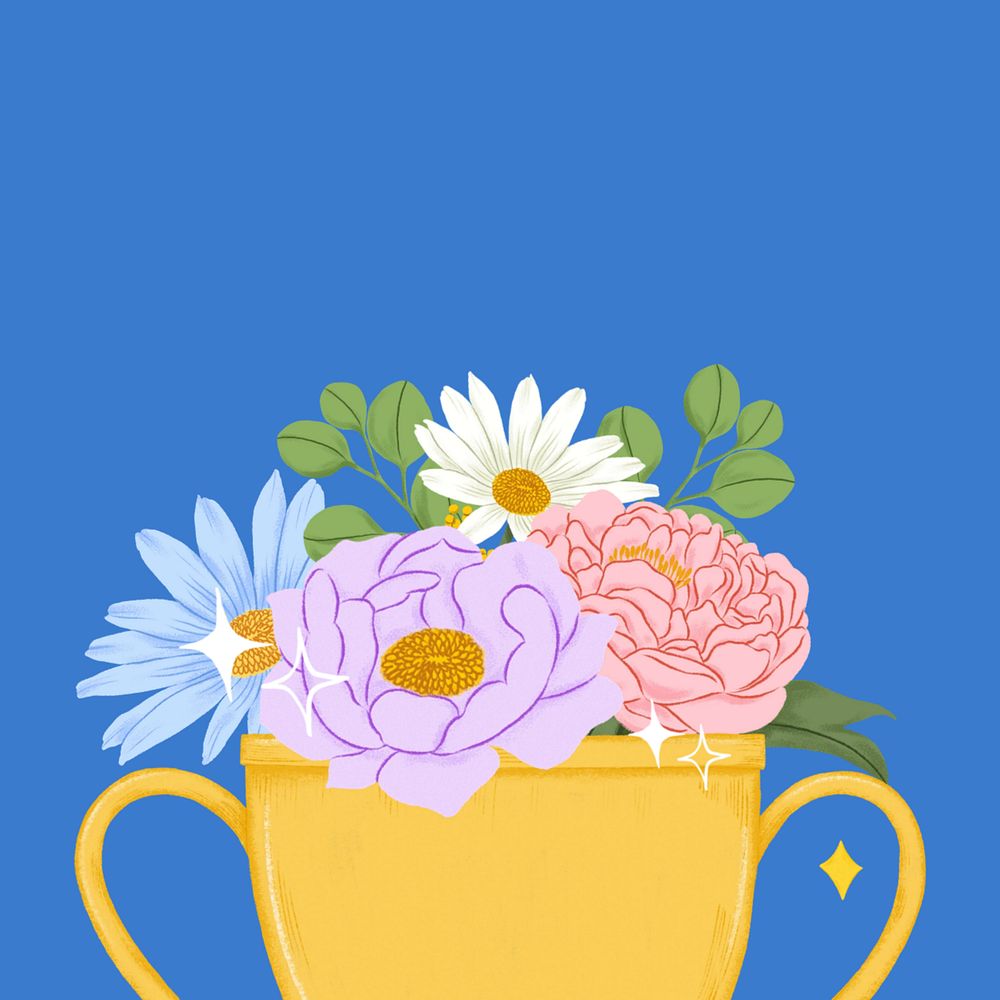 Flower trophy clipart, editable digital painting remix