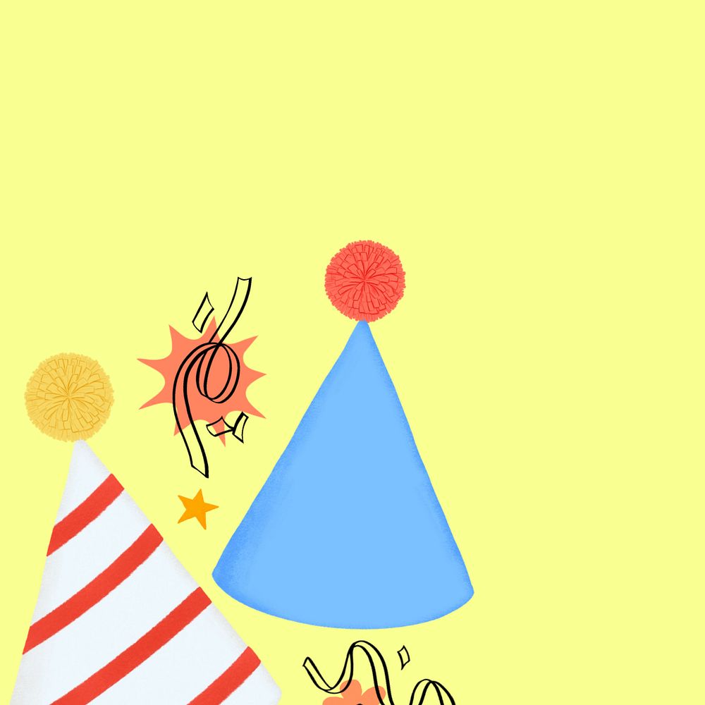 Party hats border, editable digital painting remix