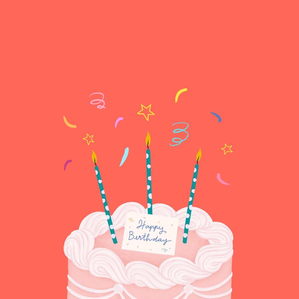 Cute birthday cake clipart, editable party digital painting remix