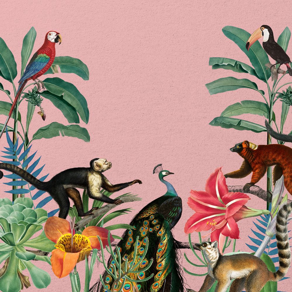 Vintage jungle animal background, wildlife border, editable design