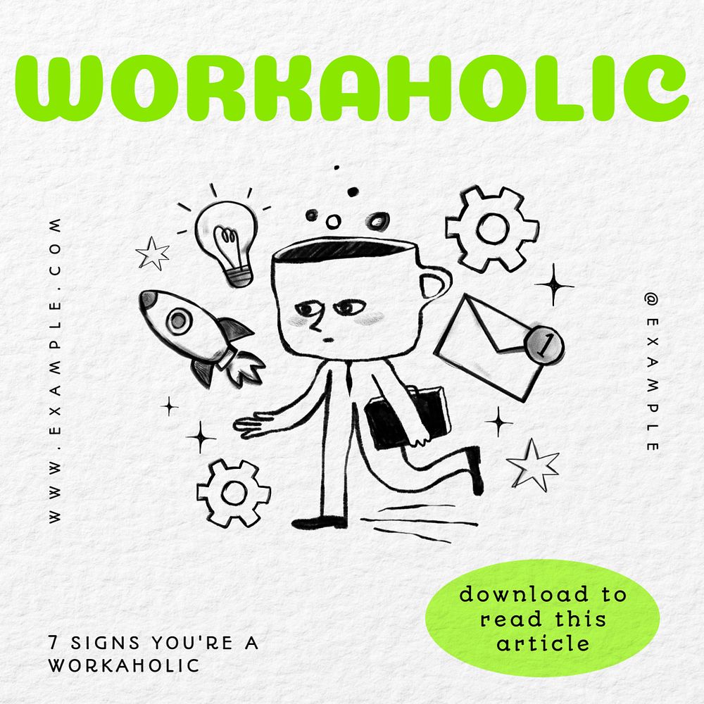 Workaholic Facebook ad template, editable text & design