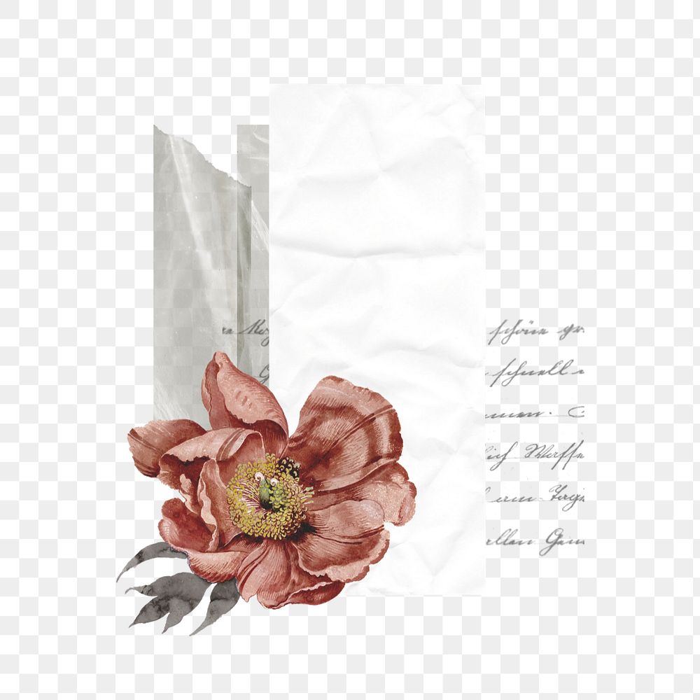 Vintage pink flower sticker, editable note paper collage element remix design