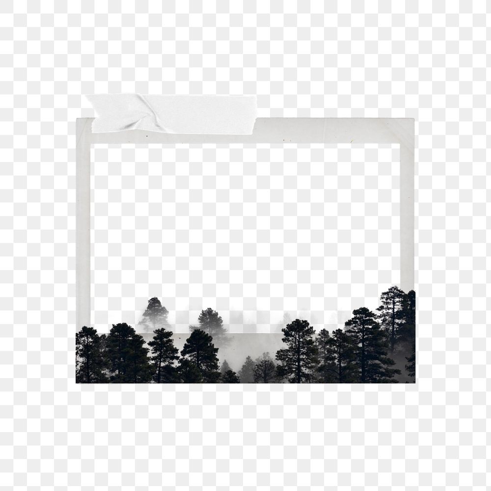 Nature silhouette instant film frame sticker, editable border collage element remix design