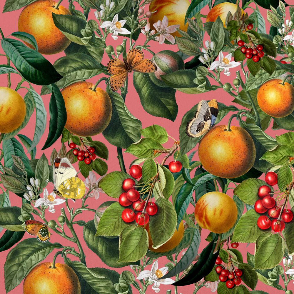 Tropical orange pattern background, vintage fruit illustration, editable design