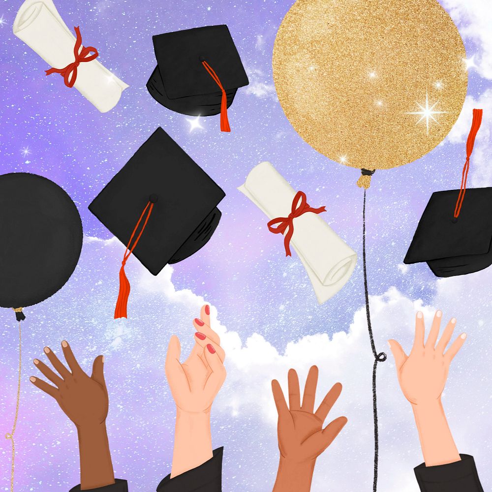 Aesthetic graduation party, editable digital painting remix