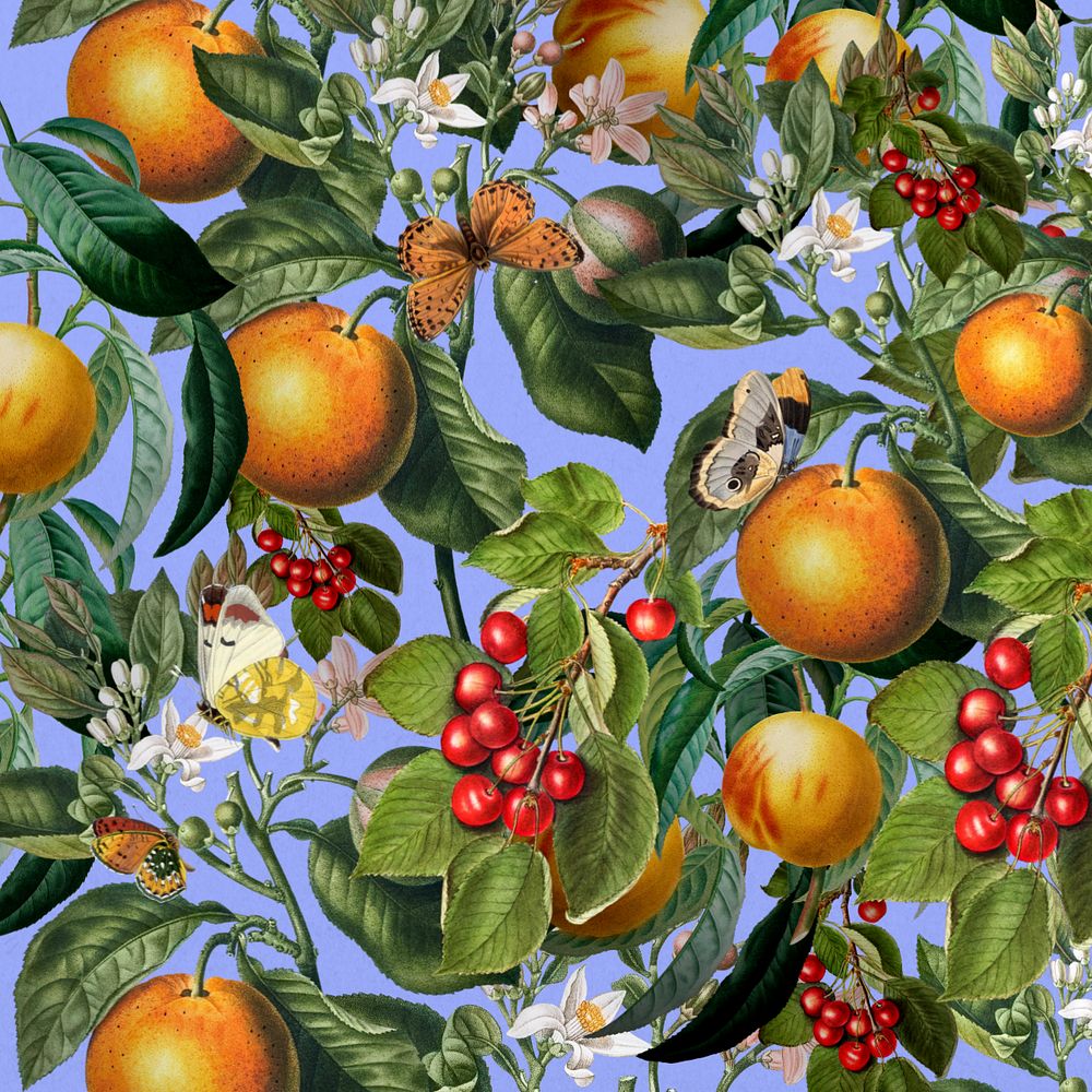 Tropical orange pattern background, vintage fruit illustration, editable design