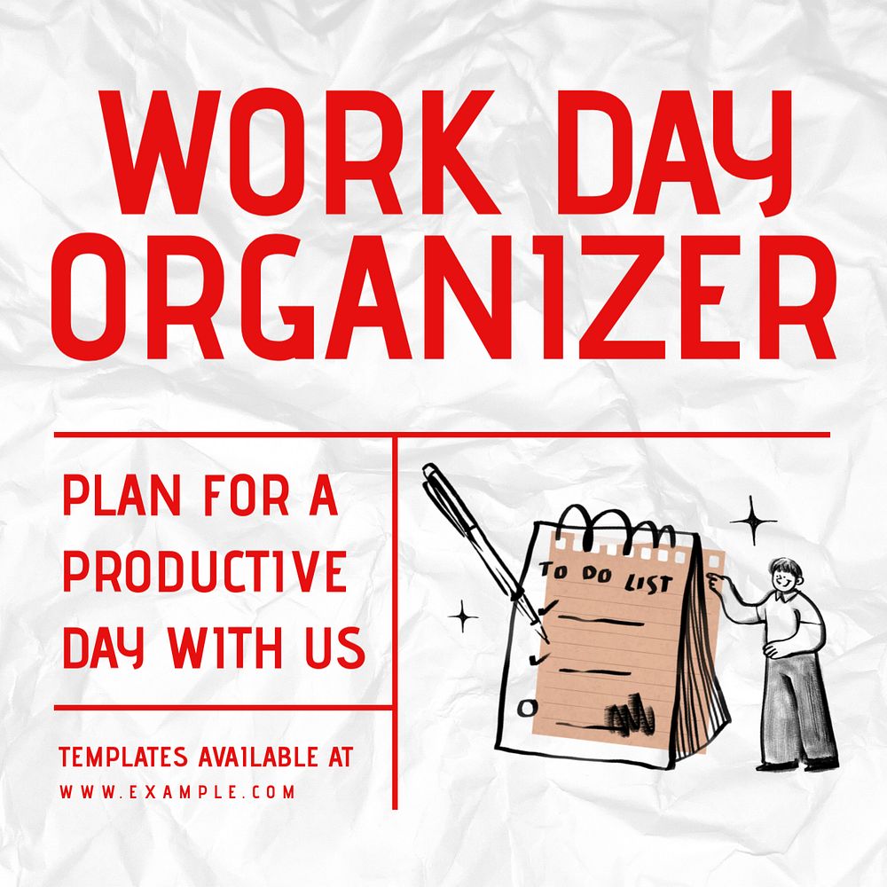 Work day organizer Facebook ad template, editable text & design