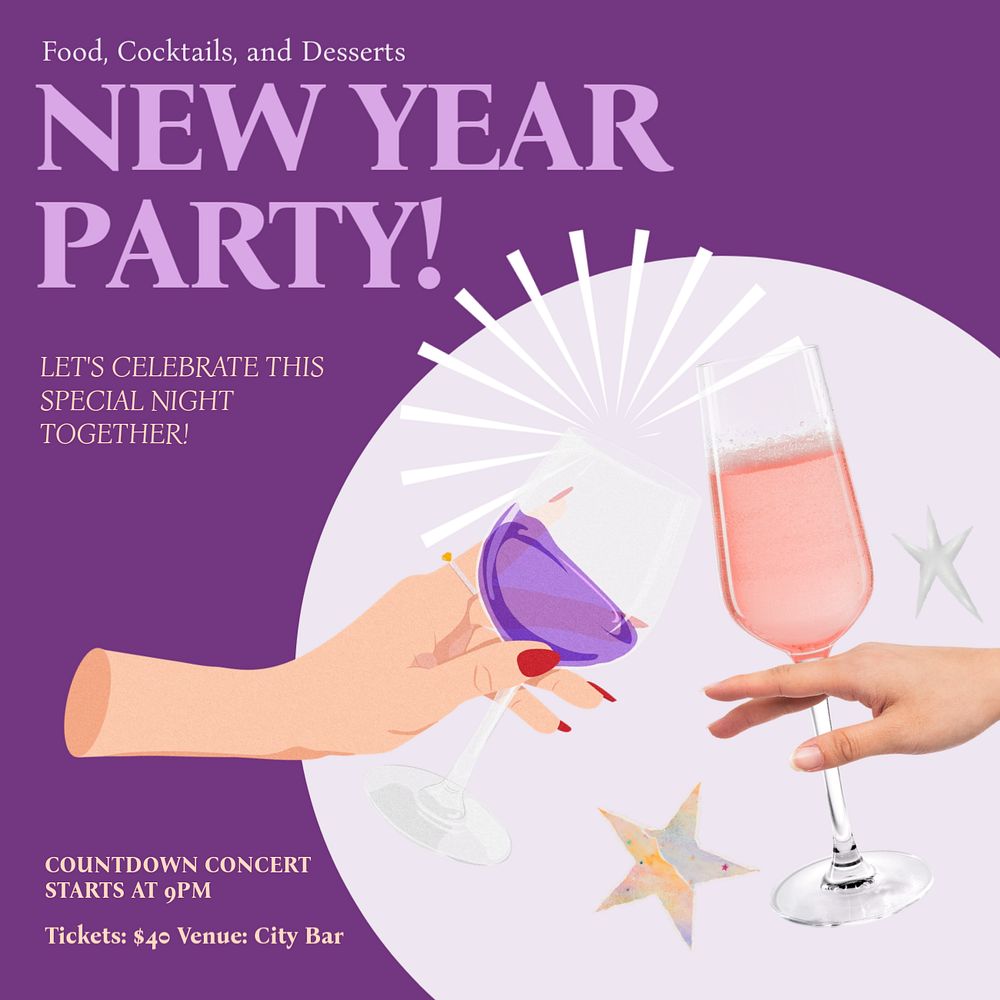 New Year party Instagram post template, editable social media design