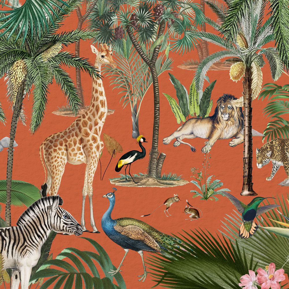 Wild animals pattern background, jungle illustration, editable design