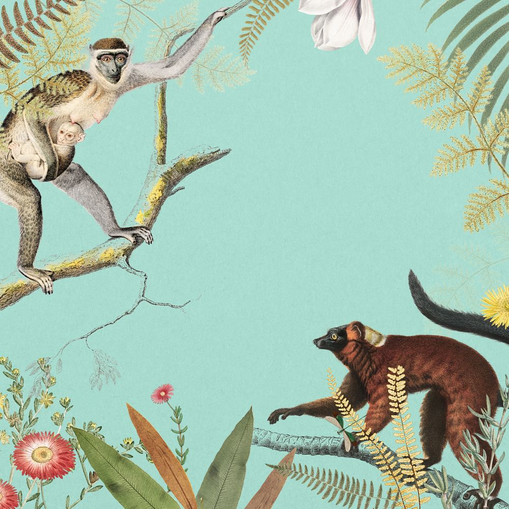 Vintage jungle monkeys background, wildlife border frame, editable design