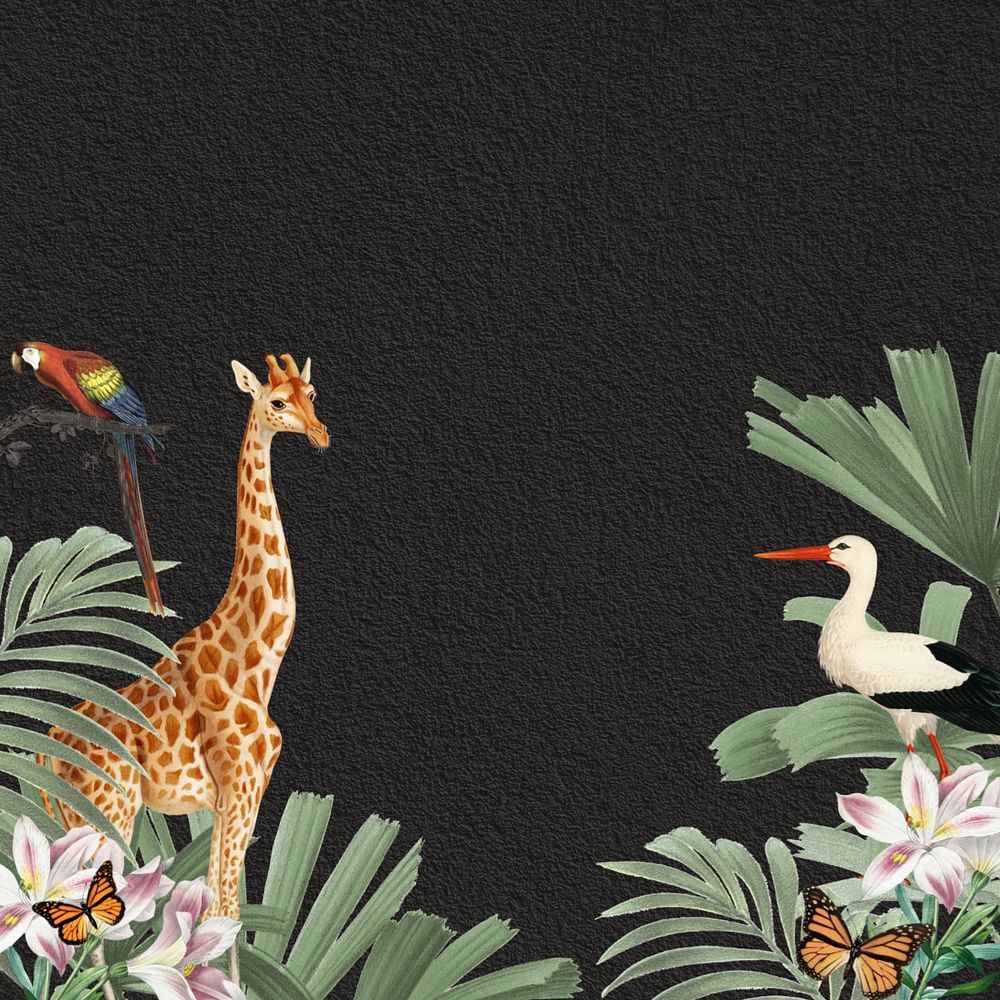 Vintage wildlife giraffe background, aesthetic leaf border, editable design