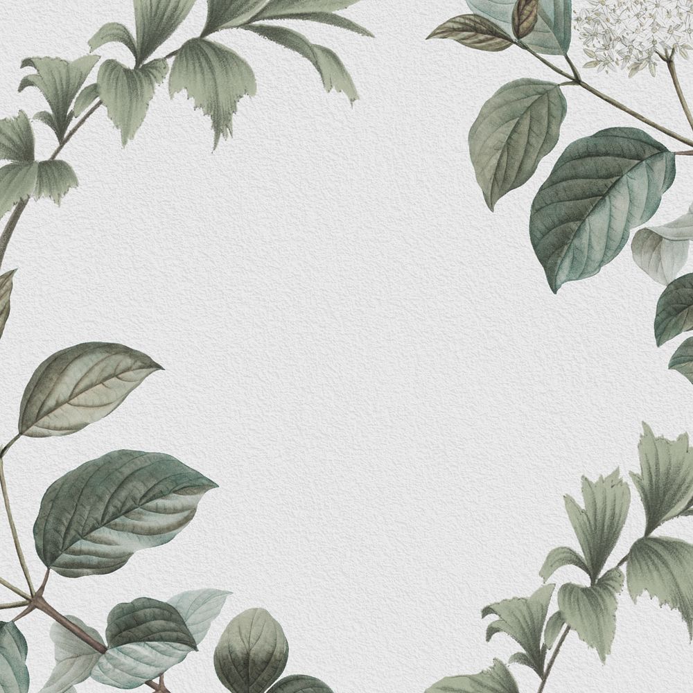 Gray vintage leaf background, botanical border frame, editable design