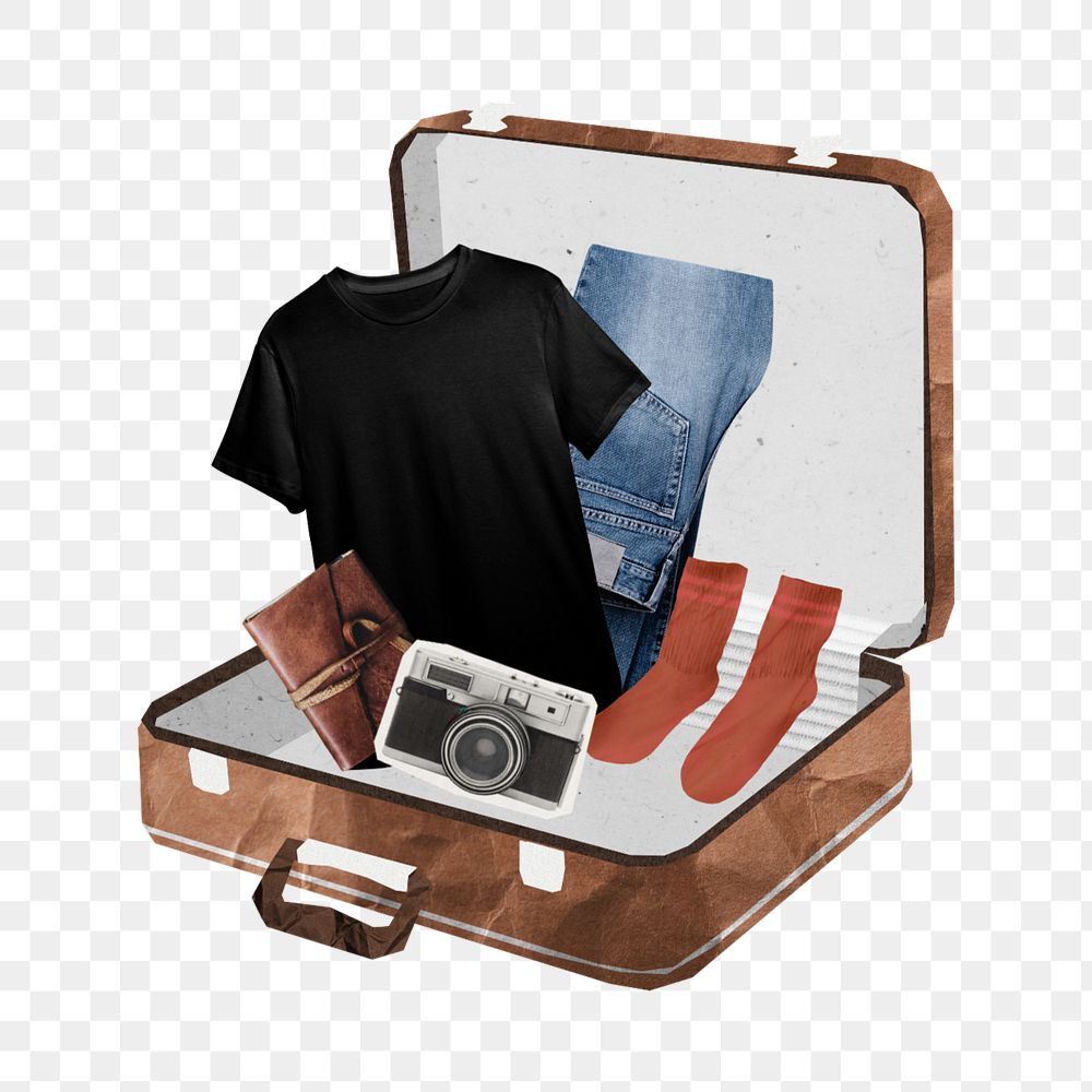 Packing briefcase element, editable aesthetic travel collage design