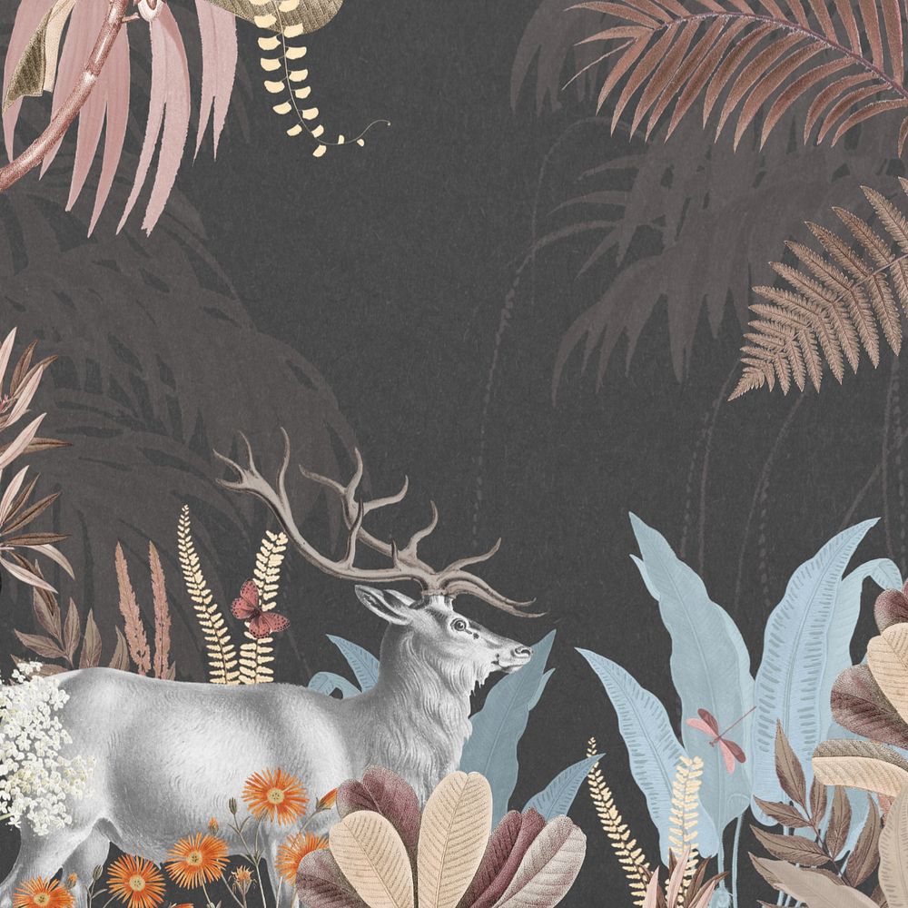 Aesthetic elk wildlife background, botanical border, editable design