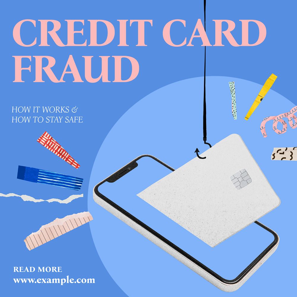 Credit card fraud Instagram post template, editable social media design