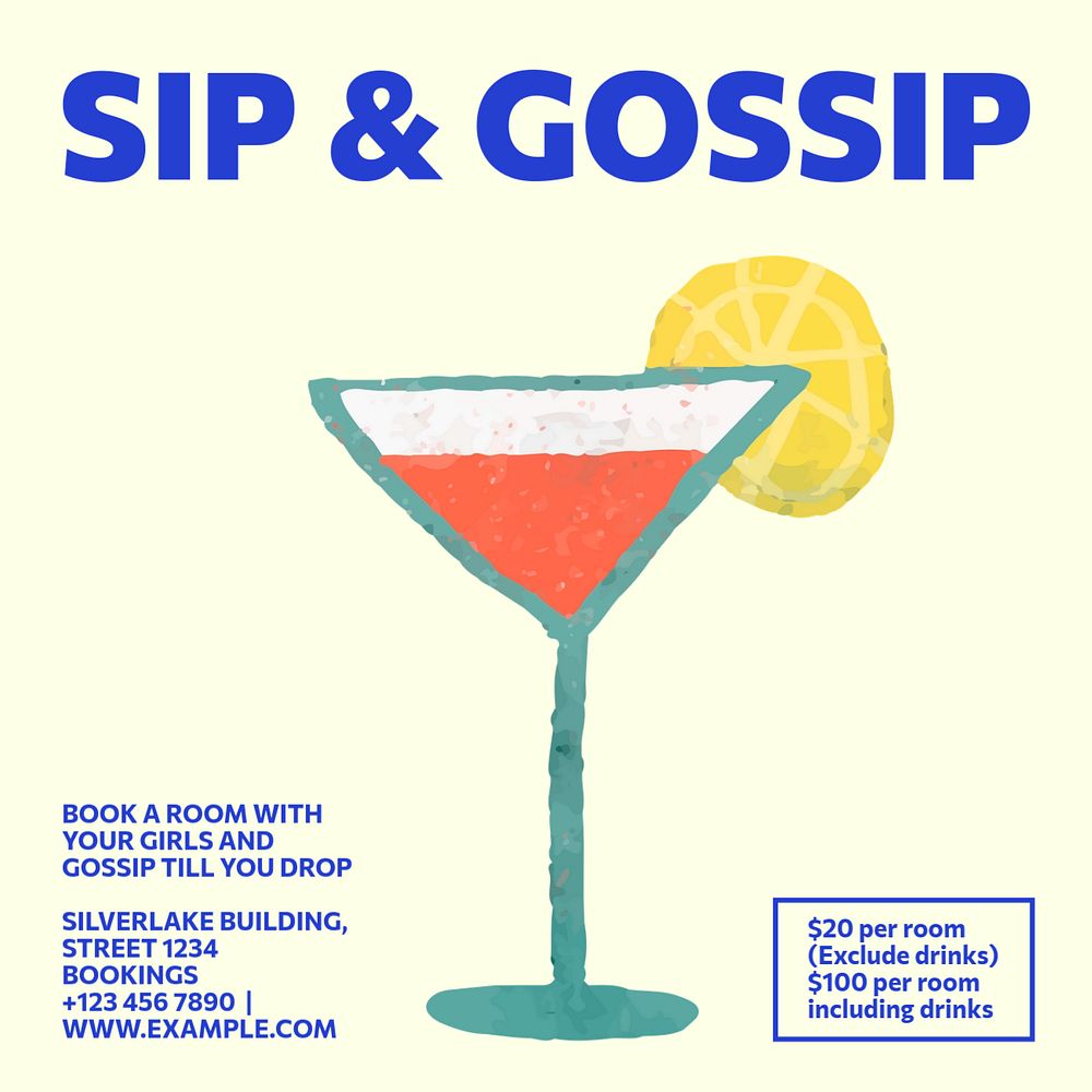 Sip and gossip Facebook ad template, editable text & design