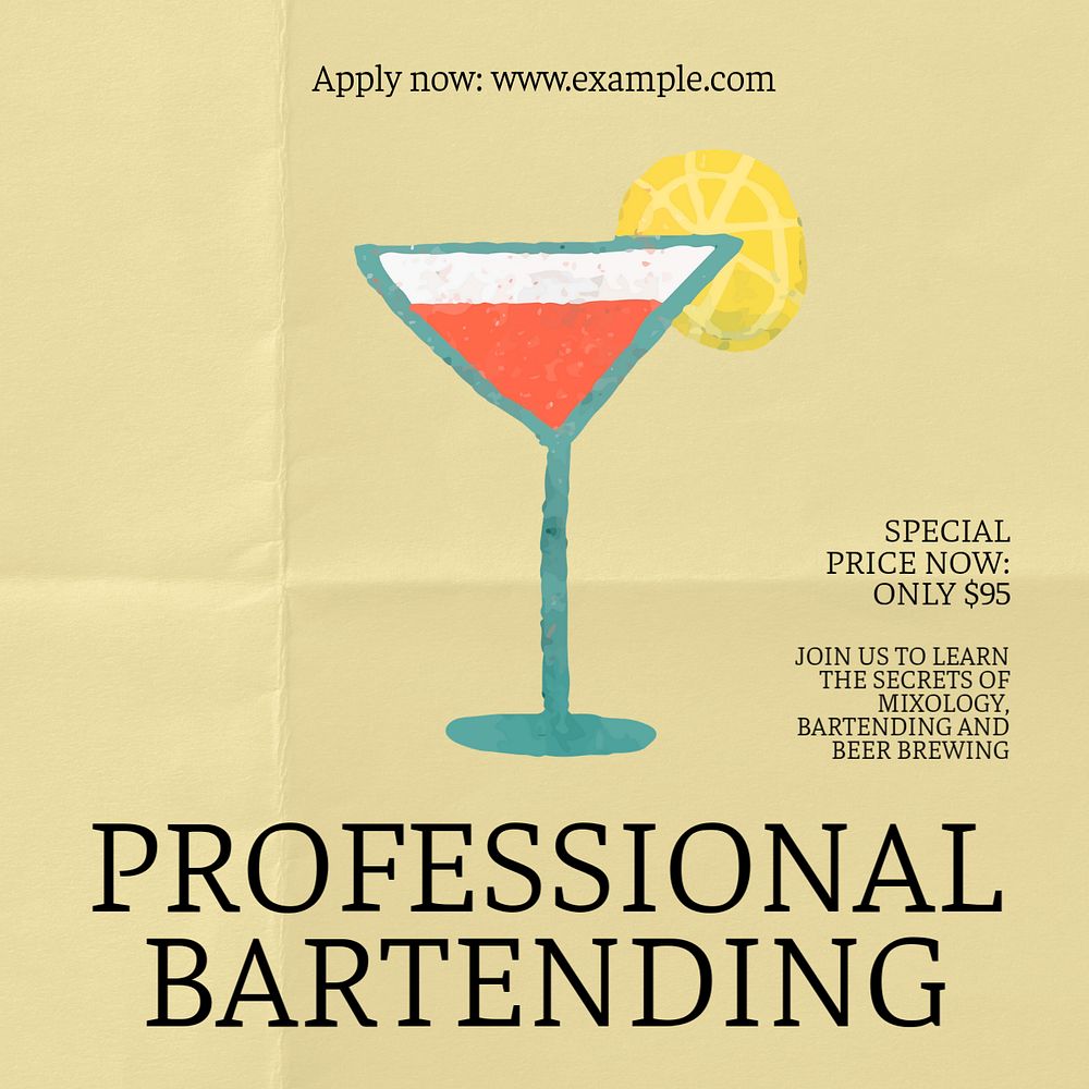 Professional bartending Facebook ad template, editable text & design