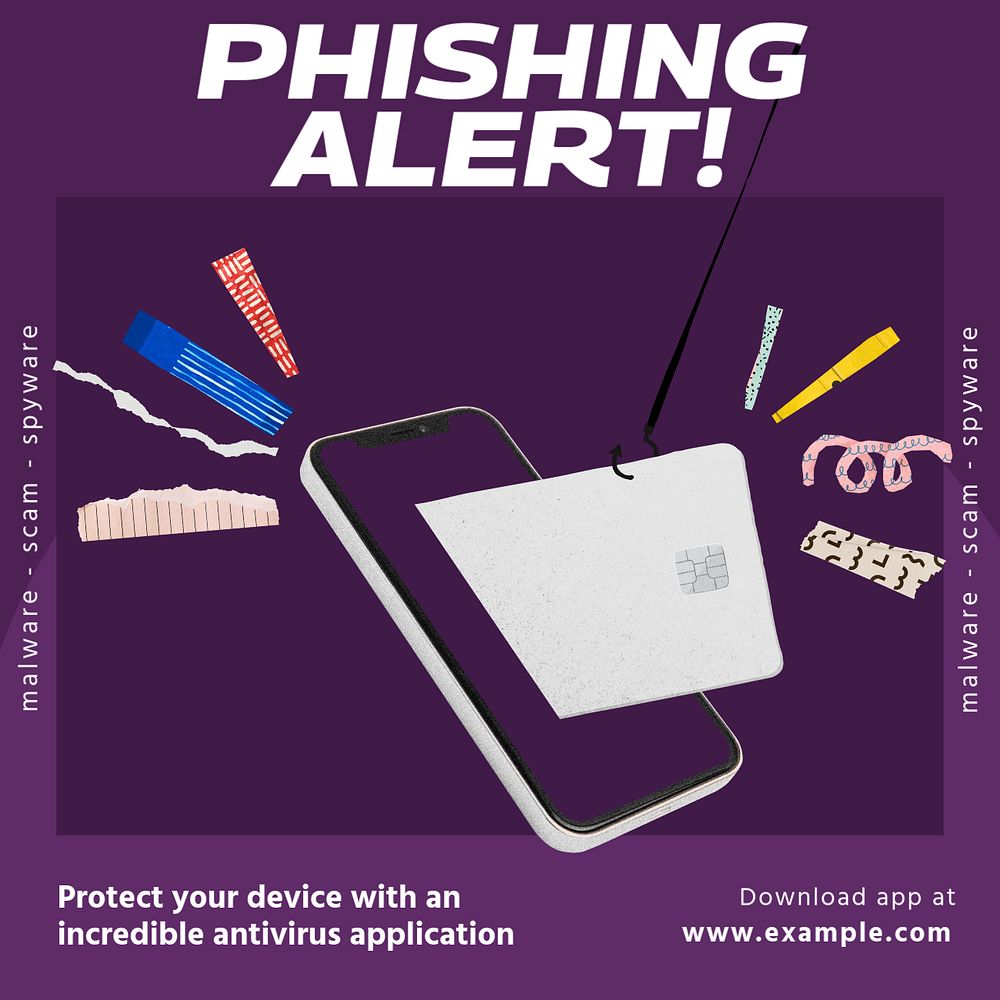 Phishing alert Instagram post template, editable social media design