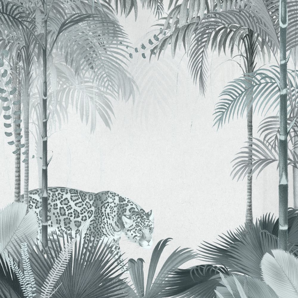 Jaguar tiger jungle background, botanical illustration, editable design