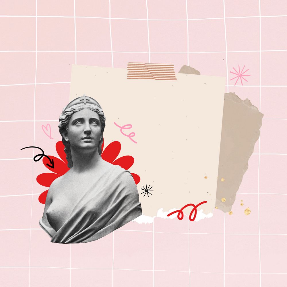 Greek goddess collage element, pink  editable design