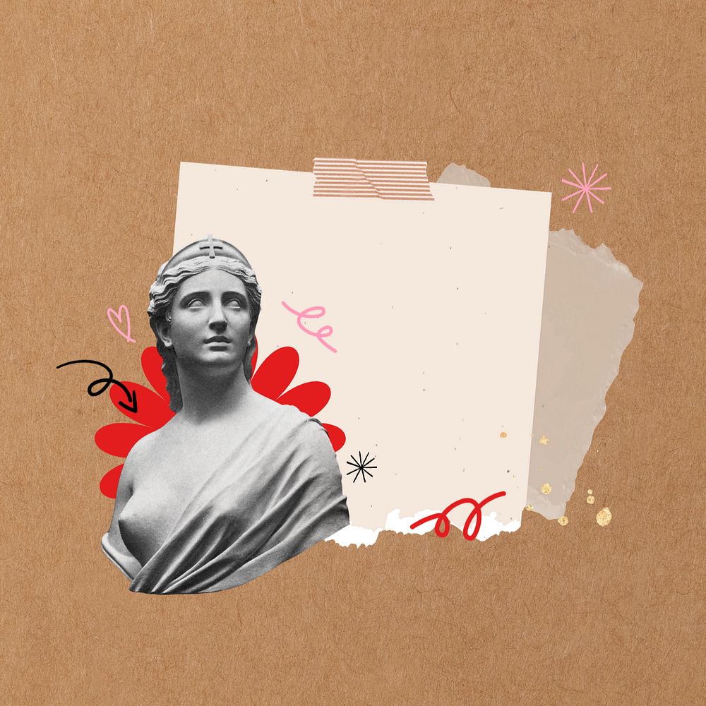 Greek goddess collage element, brown  editable design