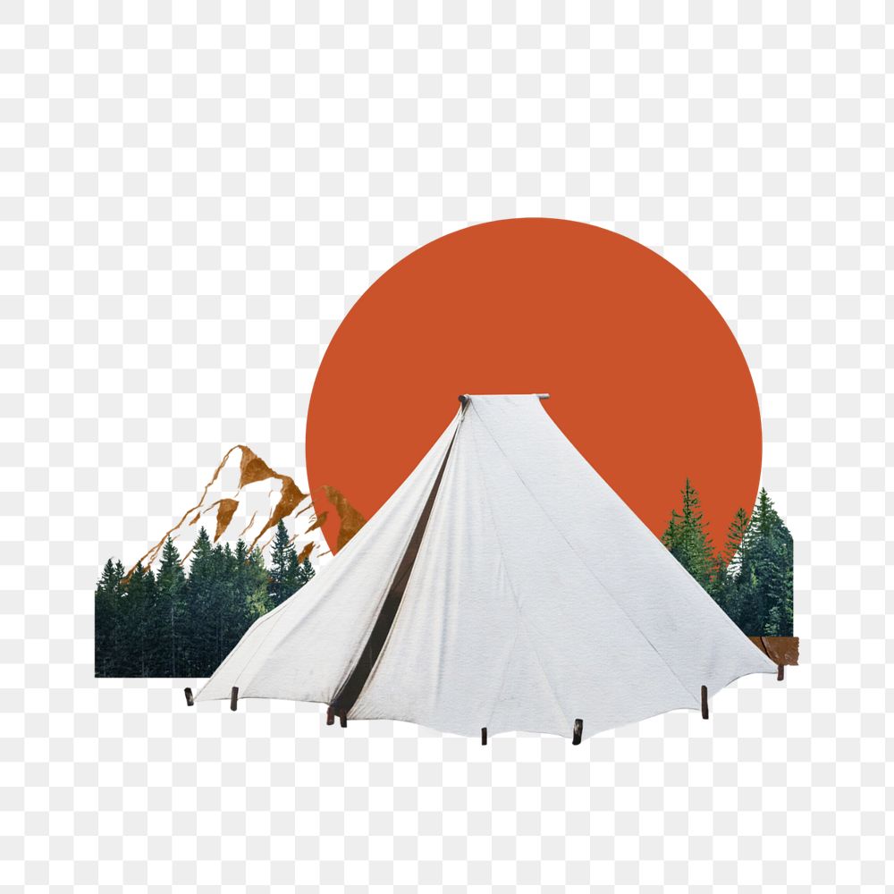 Camping tent element, editable aesthetic travel collage design