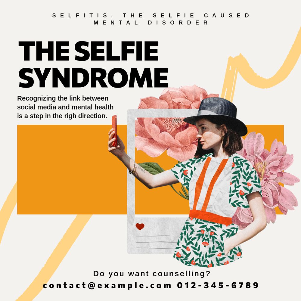 Selfie syndrome Instagram post template, editable social media design