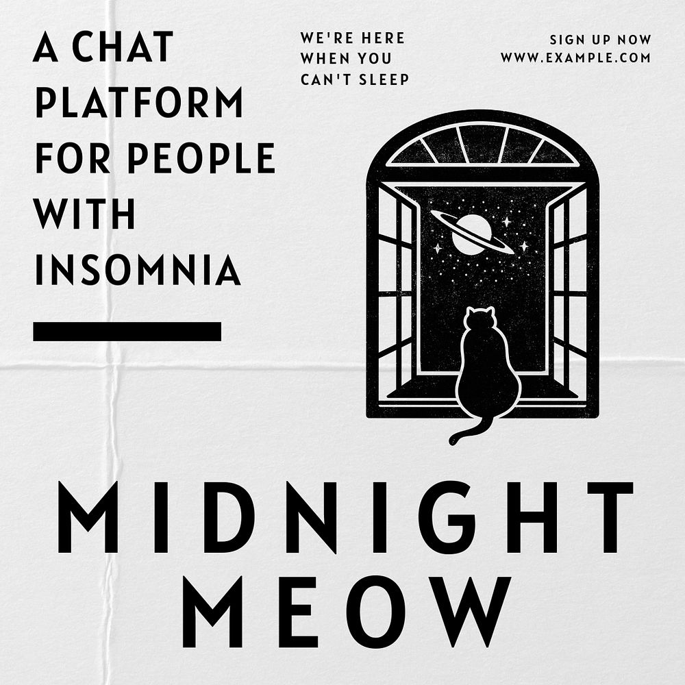 Midnight meow Facebook ad template, editable text & design