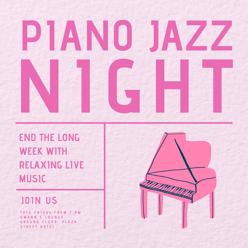 Piano jazz night Facebook ad template, editable text & design