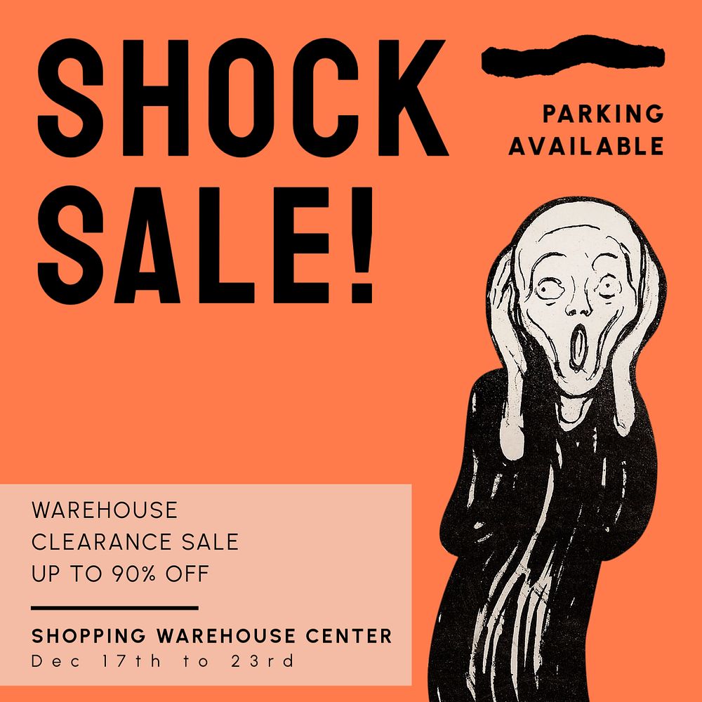 Shock clearance sale Facebook ad template, editable text & design