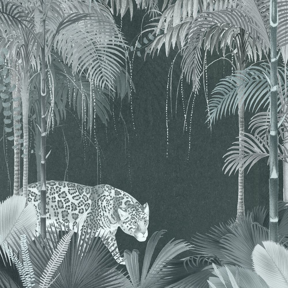 Jaguar tiger jungle background, botanical illustration, editable design