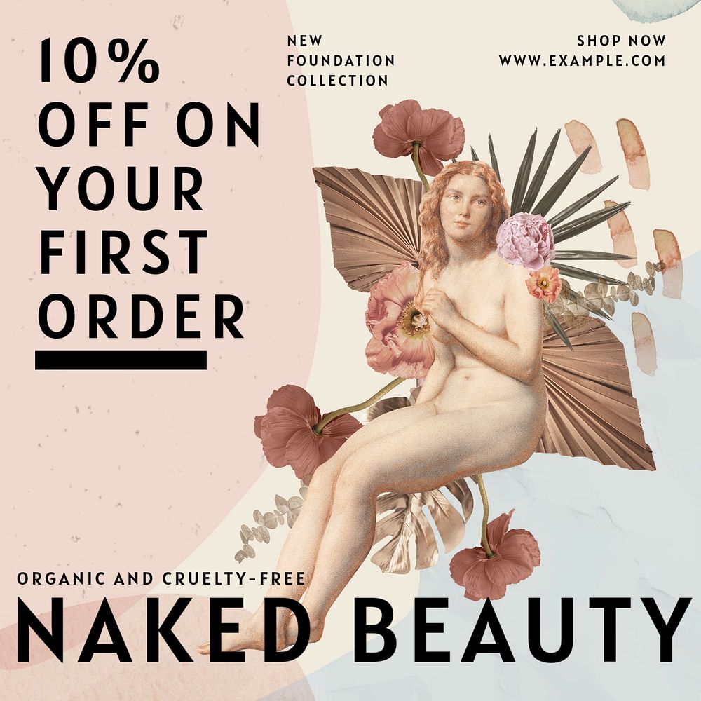 Naked beauty cosmetics Facebook ad template, editable text & design