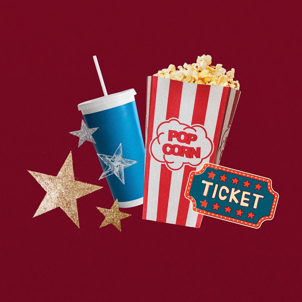 Popcorn movie, creative entertainment collage, editable design