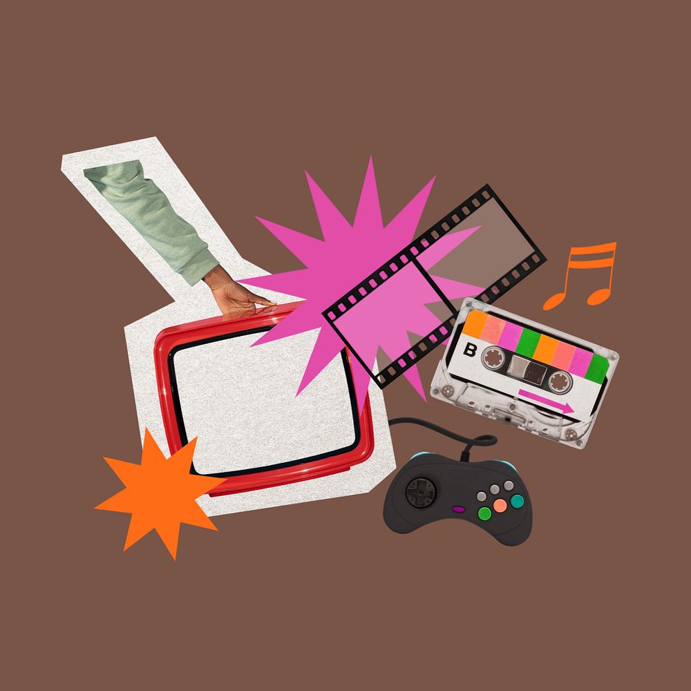 Movies and gaming, creative entertainment collage, editable design