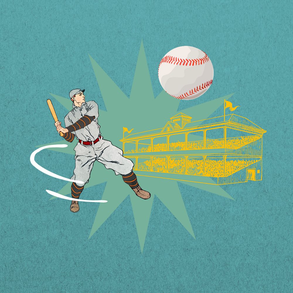 Baseball match, creative sports collage, editable design