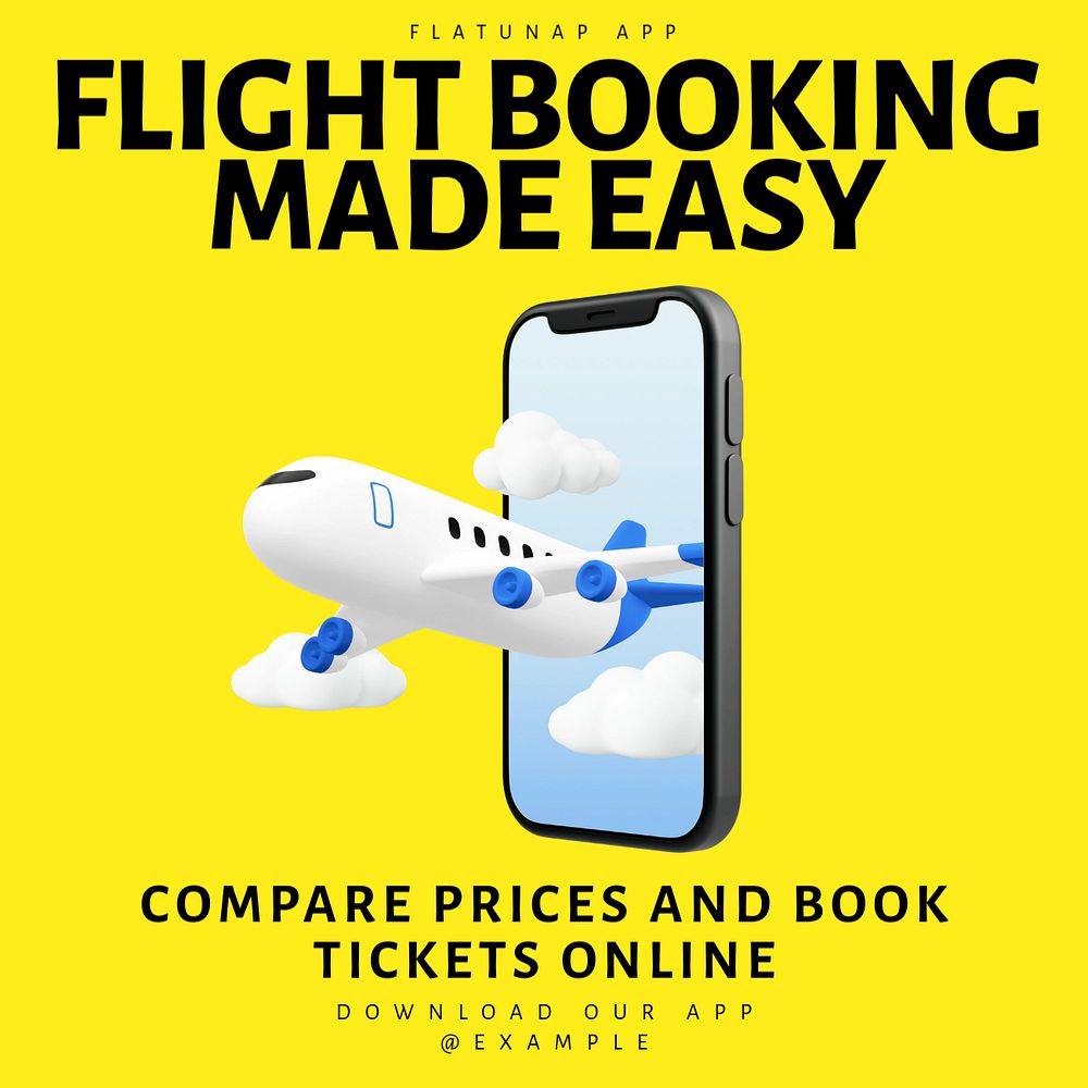 Flight booking Facebook ad template, editable text & design