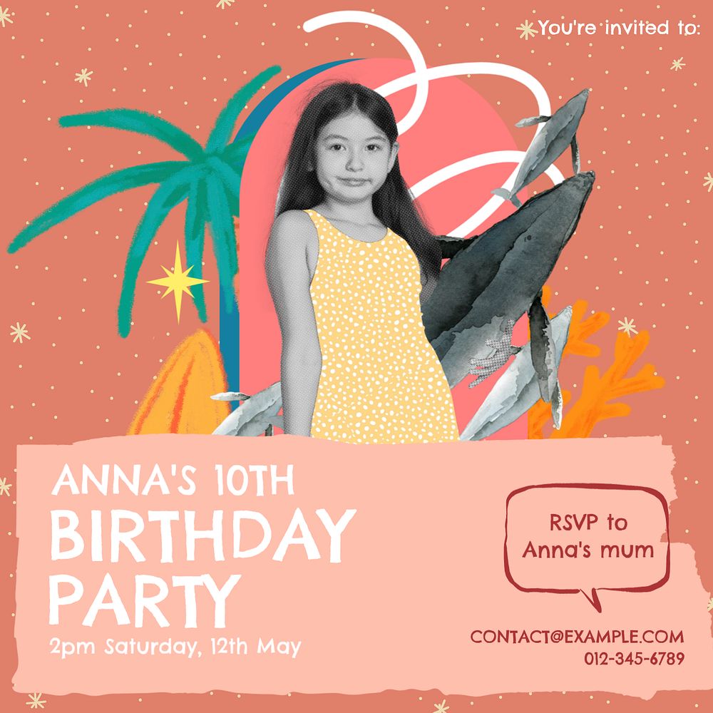 Birthday party Instagram post template, editable social media design