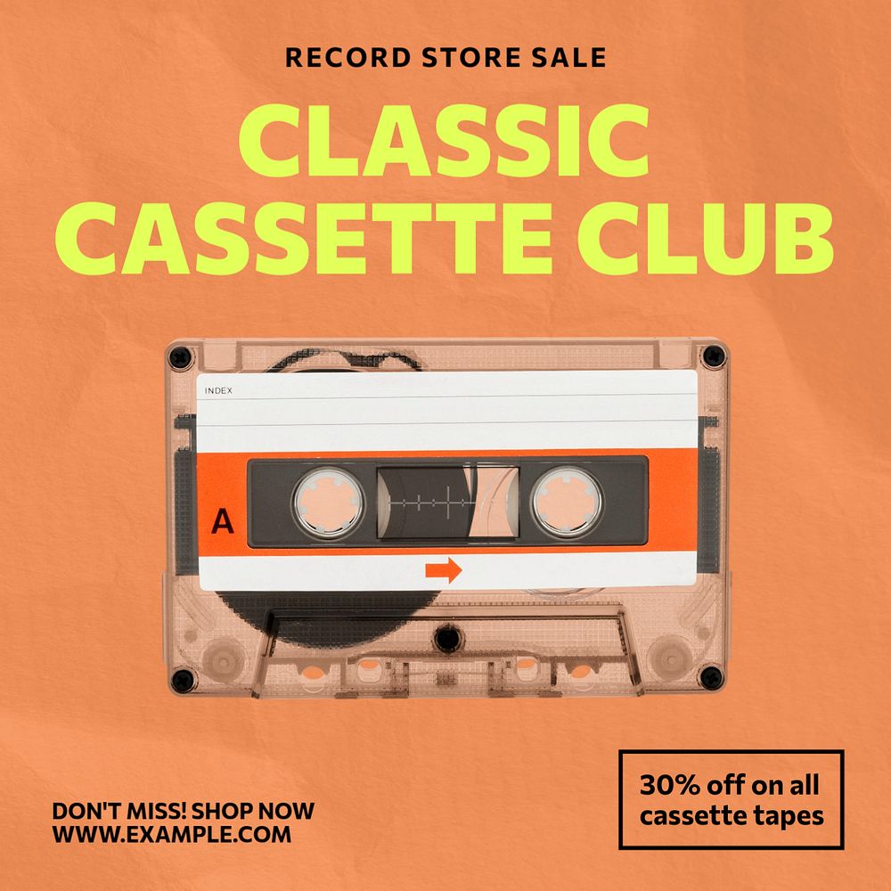 Record store sale Facebook ad template, editable text & design