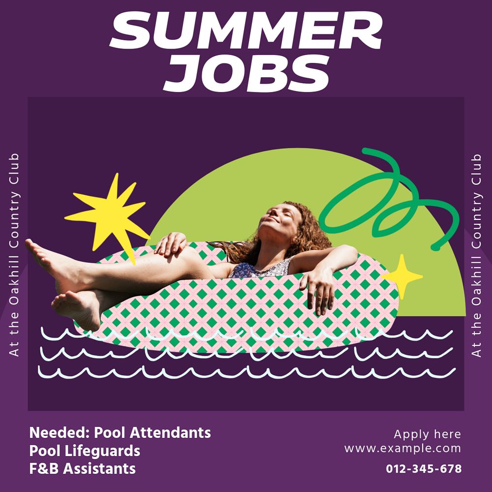 Summer jobs Instagram post template, editable social media design