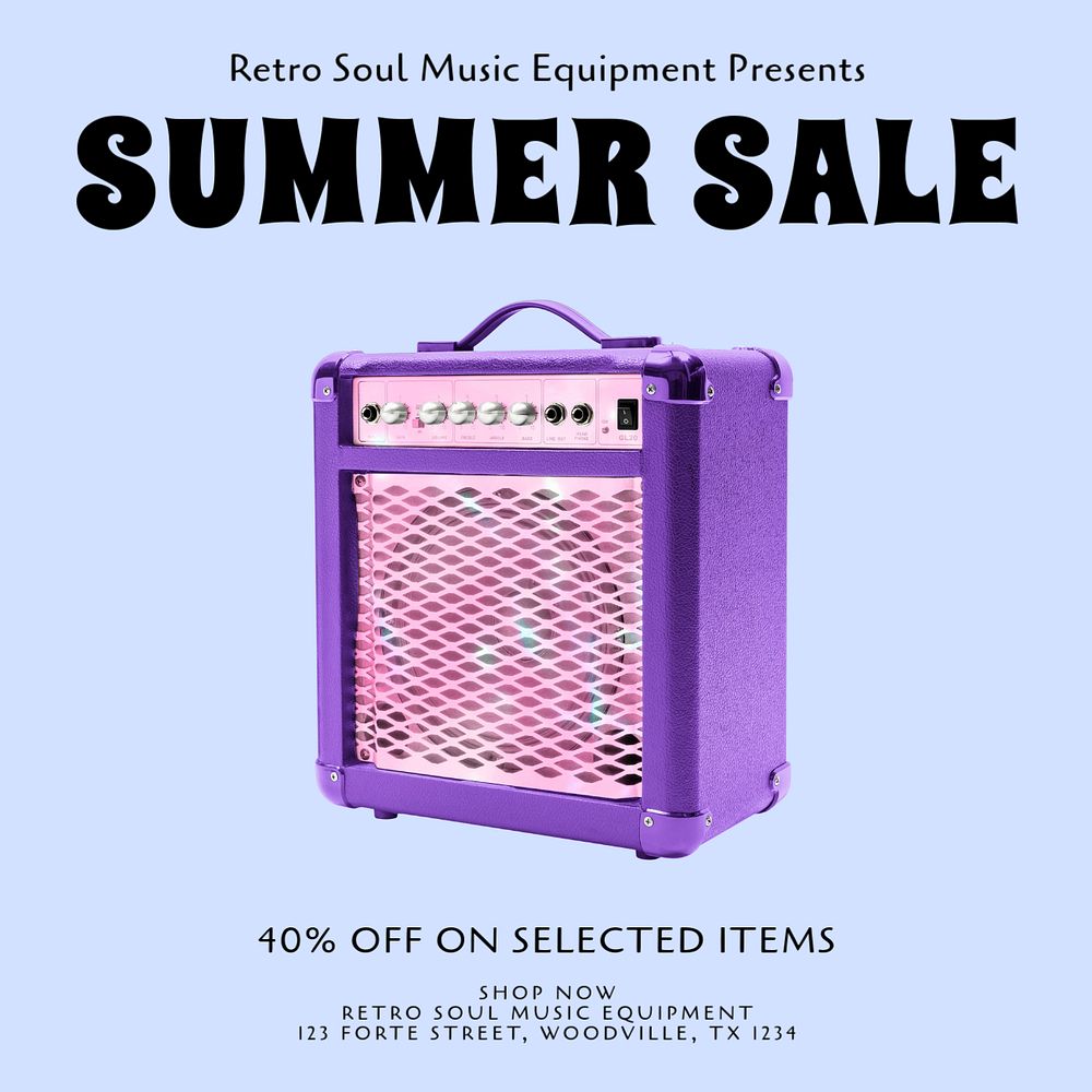 Summer sale music Facebook ad template, editable text & design