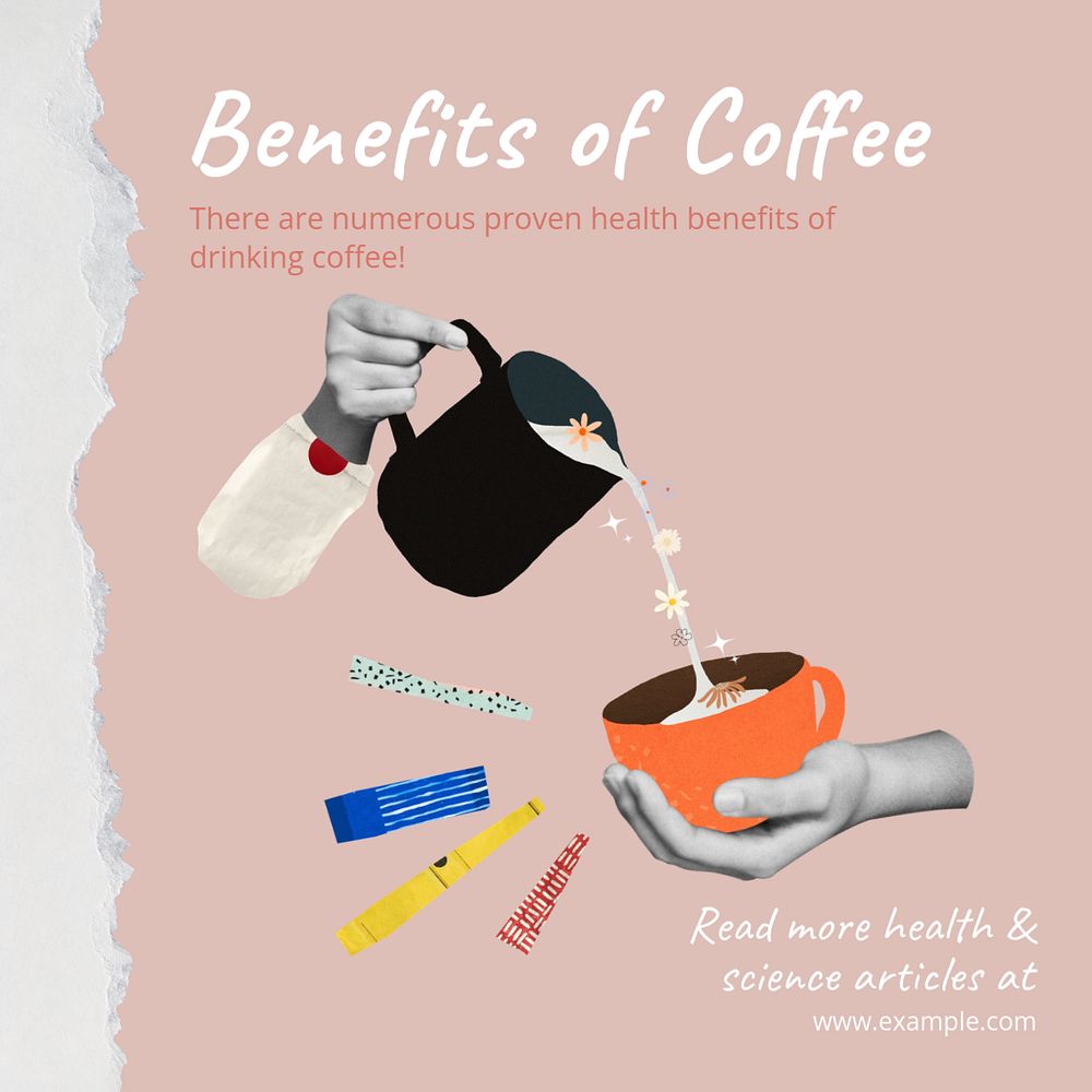 Coffee benefits Instagram post template, editable social media design