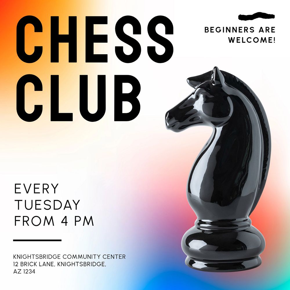 Chess club Facebook ad template, editable text & design