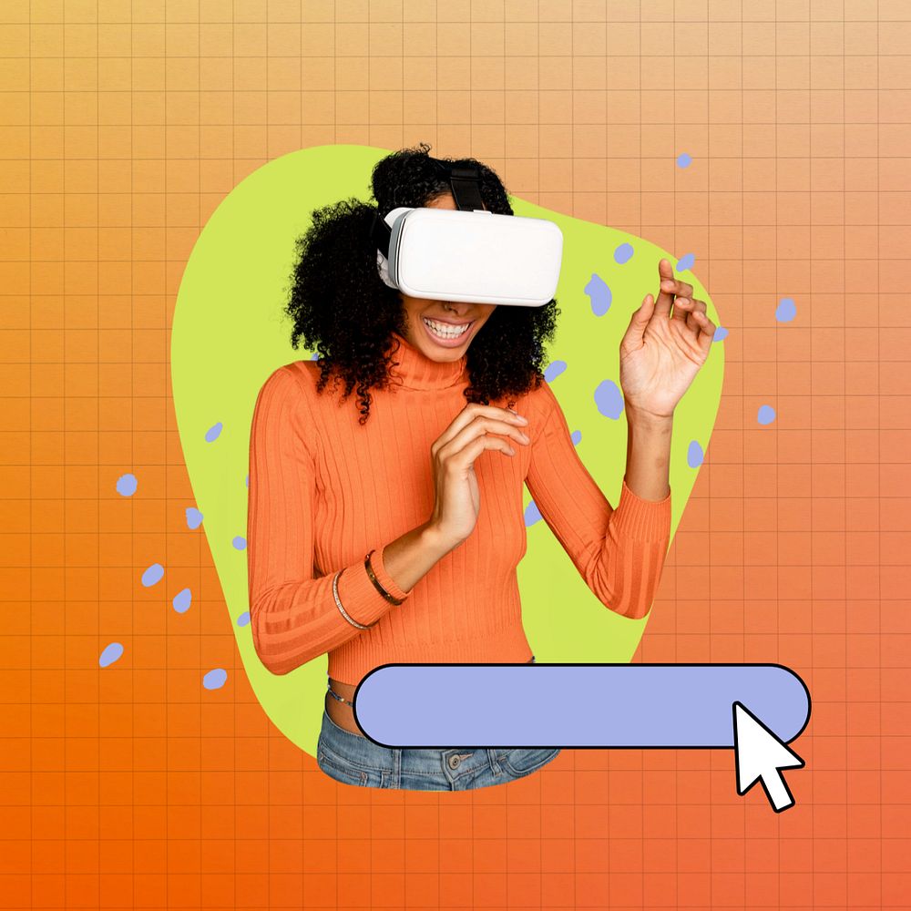 Virtual reality headset collage element, orange  editable design