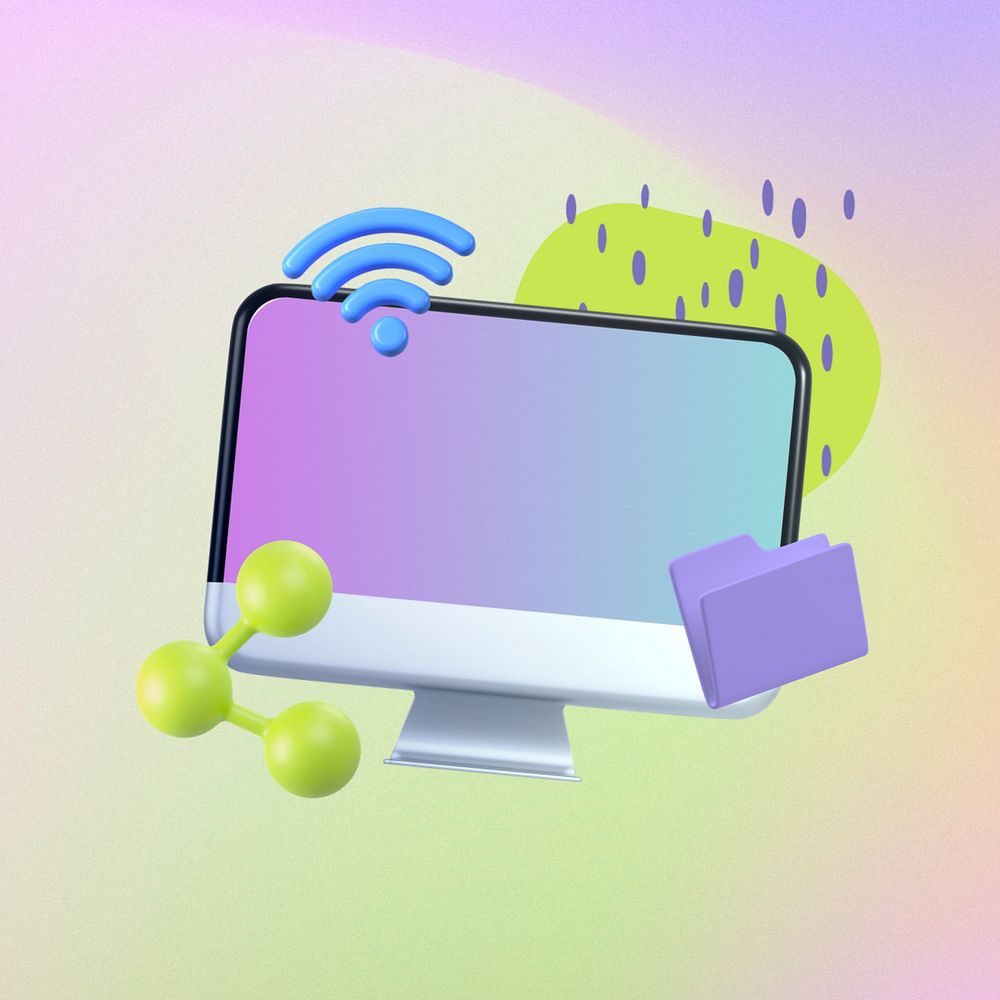 Colorful 3D computer collage element, technology  editable design