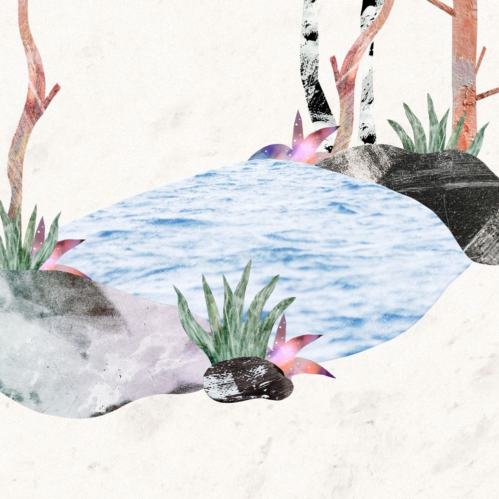 Aesthetic pond background, nature remixed media, editable design