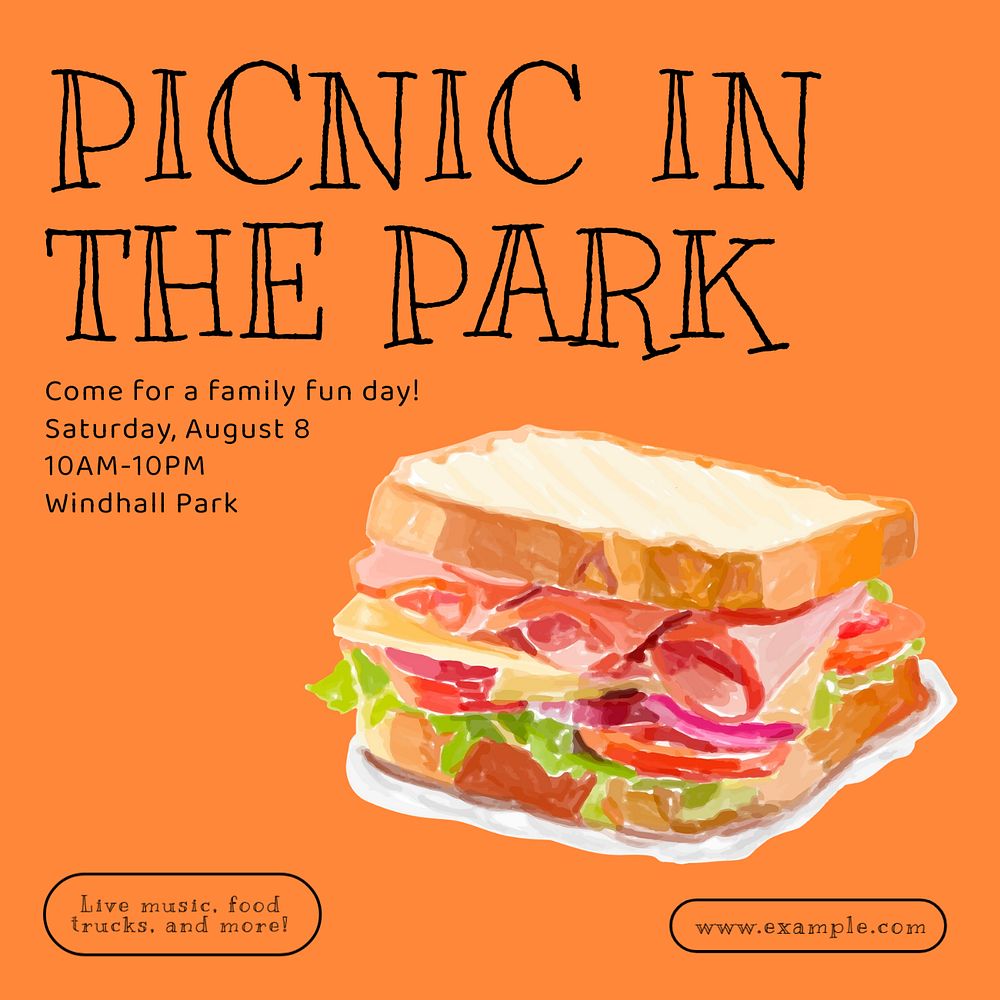 Picnic in the park Facebook ad template, editable text & design