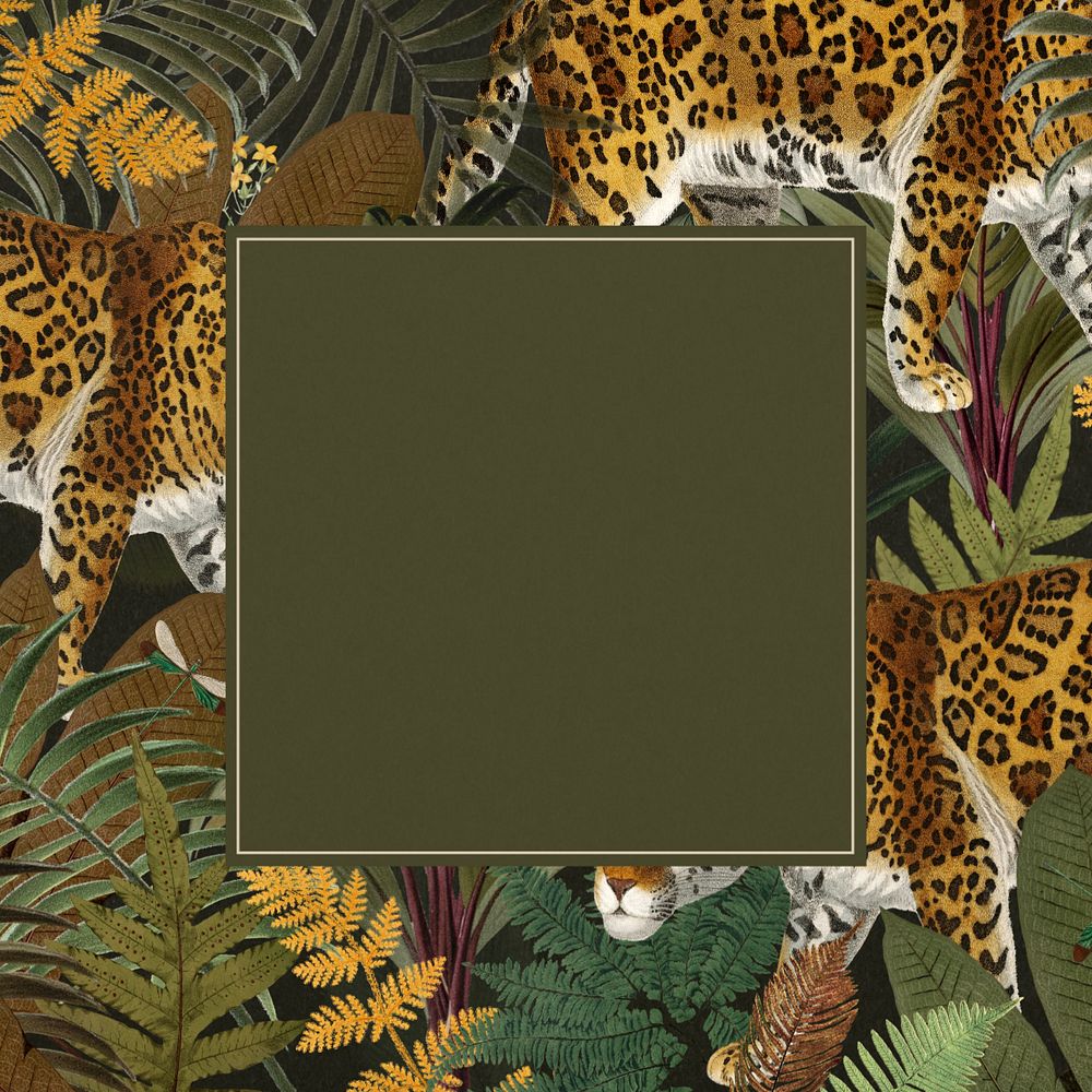 Jaguar tiger patterned frame background, wildlife illustration, editable design